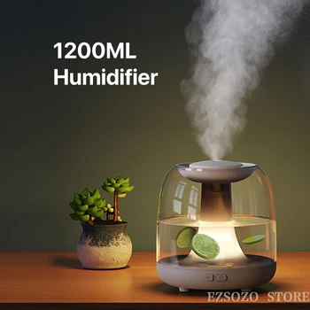 1200 Мл Домашний Увлажнитель воздуха с двойным соплом, ароматический диффузор Cool Mist с цветной светодиодной подсветкой, ультразвуковой USB Humidificador для сильного тумана