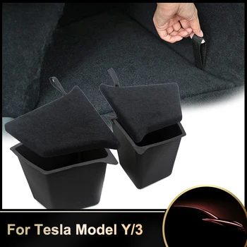 2 шт. Для обновления Tesla Model Y 2021 Задний багажник Боковой ящик для хранения Перегородка Левый и правый ящик для хранения Автоаксессуаров