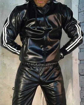 2023 Мужская кожаная Глянцевая куртка Jacke, толстовка, Спортивный костюм Для бега, Спортивная одежда, Модный мужской топ и брюки