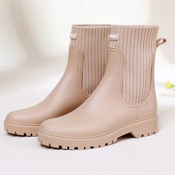 2023 Новая женская обувь, женские непромокаемые ботинки с короткими рукавами, модные уличные универсальные женские ботинки Four Seasons, джинсовые ботинки