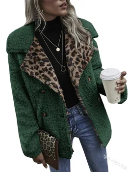 2023 Осенне-зимний Женский Топ с лацканами и леопардовым принтом, Двубортный топ с длинными рукавами, Модный Повседневный свитер, кардиган, пальто