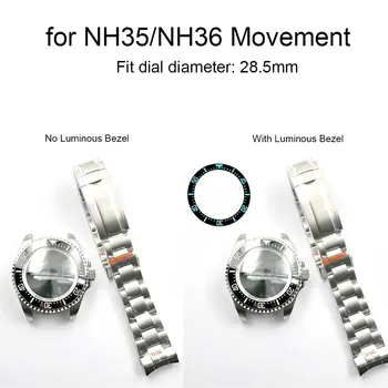 44 мм Корпус часов + ремешок для механизма NH35/NH36 Модифицированный корпус Ремешок для часов Механические Аксессуары для часов