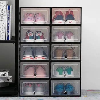 6 шт. Складные пластиковые обувные коробки коробка для хранения обуви коробка для обуви утолщенная пылезащитная коробка-органайзер для обуви комбинированный обувной шкаф