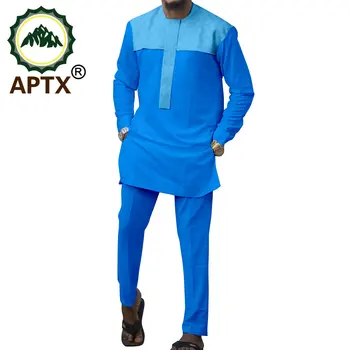 APTX/Одежда в африканском стиле для Мужчин, Спортивный Костюм из 2 предметов, Топ в стиле Пэчворк + Облегающие брюки Полной длины, Повседневный Костюм TA2316003