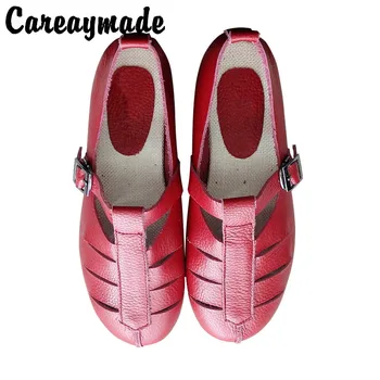 Careaymade-Босоножки из натуральной кожи, Маленькие Красные туфельки, Женская обувь в литературном стиле, Обувь для отдыха на плоской подошве ручной работы