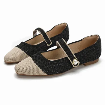 DIMANYU/ Женская обувь Mary Jane, лето 2023, Новая трикотажная дышащая женская обувь, модные женские туфли на плоской подошве с квадратным носком