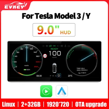 EVKEY Для Tesla Heads Up Дисплей Модель 3 Y Цифровая Центральная Консоль Приборная Панель Linux 9,0 дюймовый Сенсорный экран Carplay Android Auto