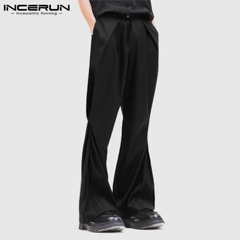 INCERUN, Новые мужские Модные брюки в Корейском стиле, однотонные универсальные Удобные Длинные Брюки-клеш, Модные Драповые Панталоны S-5XL
