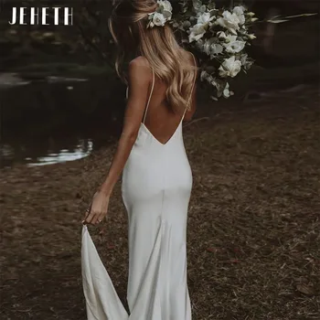 JEHETH Простые Шифоновые Свадебные платья в стиле Бохо на Тонких Бретельках для женщин 2022, Пляжные Свадебные Платья с V-образным вырезом и открытой спиной, vestidos de novia