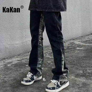Kakan - Новые Застиранные ретро Камуфляжные Джинсы в стиле пэчворк для мужчин, черный Дизайн, Прямые Джинсы с Микро-расклешенными Длинными рукавами K33-M004