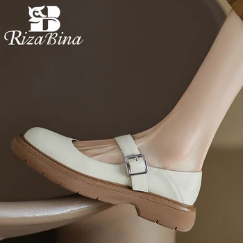 RIZABINA/ Новое поступление, Женская обувь на плоской подошве, женская обувь из натуральной кожи с круглым носком, весенняя модная Женская обувь с пряжкой, Размер 34-40