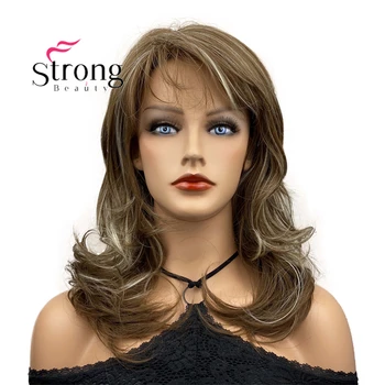 StrongBeauty Длинный Волнистый Коричневый блонд, боковая часть, термостойкий Полный синтетический парик