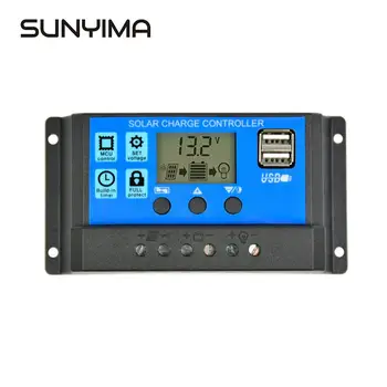SUNYIMA Солнечный контроллер заряда 12V 24V 50A 40A 30A 20A Автоматический контроллер панели солнечных батарей Универсальный ЖК-дисплей для зарядки через USB 5V