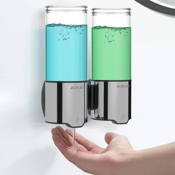 Автоматический дозатор жидкого мыла AIKE, Настенный Двойной дозатор шампуня и мыла для ванной комнаты, дозатор моющего средства для мытья посуды на кухне