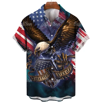 Американский Флаг Орел, Мужские Рубашки С Животным 3D Принтом, Повседневные Гавайские Рубашки, Мужская Ретро Рубашка Для Мужчин, Уличные Топы на Пуговицах С Короткими Рукавами