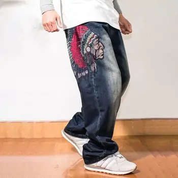 Вышивка Свободные мужские мешковатые джинсы Хип-хоп Скейтборд Джинсовые брюки Уличный танец Рэп Уличная одежда Мужские брюки Мультфильм Ретро