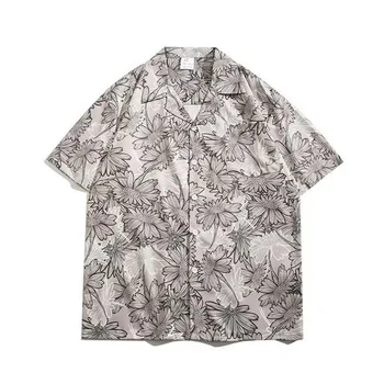 Гавайская рубашка, Мужская рубашка с коротким рукавом, Футболка, Мужская Блузка в стиле Харадзюку, Корейская одежда, Мужская Модная рубашка, Элегантный Кардиган