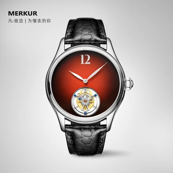 Градиентный циферблат, современный стиль, летающий Турбийон, MERKUR, оригинальные механические часы для мужчин, роскошные часы с Чайкой, сложные часы