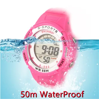 Детские часы для плавания с цифровым механизмом, Электронные часы с кнопкой, работающие под водой, Водонепроницаемые 50 м, красочные спортивные Детские часы 502