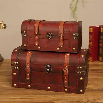 Европейский ретро винтажный ящик для хранения, Деревянный Красный кожаный винтажный сундук с сокровищами, пылезащитный ящик для хранения, реквизит для фотосъемки