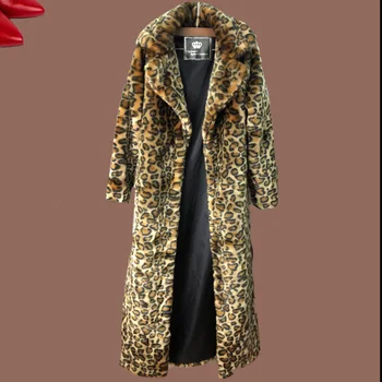 Женская леопардовая шуба, норковая шуба, длинный модный повседневный топ в Европе и Америке, свободная теплая ветровка большого размера