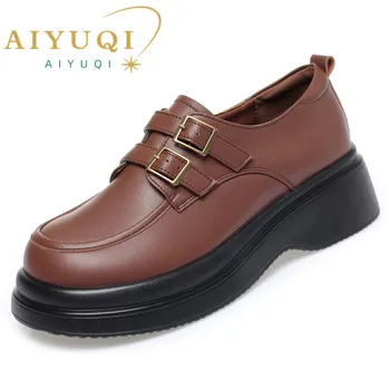 Женские лоферы AIYUQI, Новинка 2023 года, Весенняя обувь из натуральной кожи Для девочек, Повседневная женская обувь на платформе в британском стиле