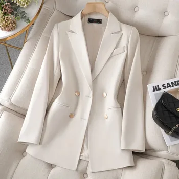 Женский повседневный Блейзер, Двубортный пиджак, корейская версия, чистый цвет, Свободный модный пиджак, Простые офисные женские топы