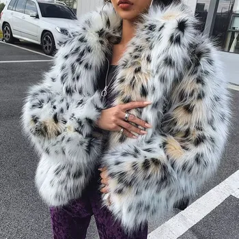Женское меховое пальто с леопардовым узором, плюшевая куртка, средней длины, Новинка, Зима, 2023