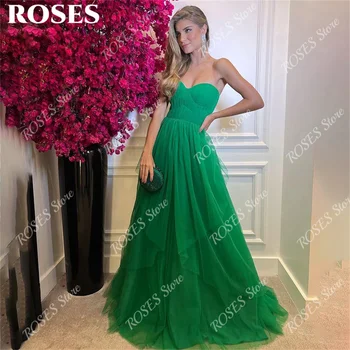 Зеленое платье для выпускного вечера трапециевидной формы, шифоновые платья знаменитостей, женское вечернее платье с вырезом сердечком, вечернее платье на молнии сзади 프롬 드레스