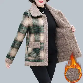 Кашемировая куртка в стиле пэчворк для женской одежды, осенняя одежда для матери, короткая шерстяная ткань в клетку для среднего и пожилого возраста p
