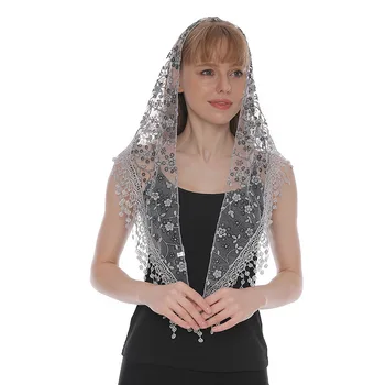 Классический Однотонный Женский треугольный шарф-вуаль с бахромой для церковного головного убора