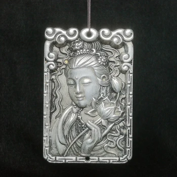 Коллекция Китайская Тибетская серебряная резьба, статуя Авалокитешвары, ожерелье, подвеска