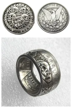 Кольцо с монетой в виде доллара Хобо 1896 Морган из медно-никелевого сплава ручной работы, размеры 8-16