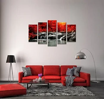 Красный Водопад без рамки, 5 шт., печать на холсте, настенное искусство, картина на холсте, настенный декор для гостиной