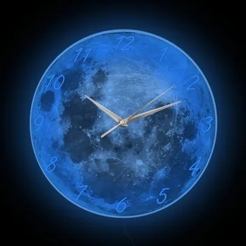 Лунная Луна Современный Дизайн Настенные часы с Подсветкой Для гостиной Вселенная Планета Космос Домашний декор Ночник Часы Подарок Астронома