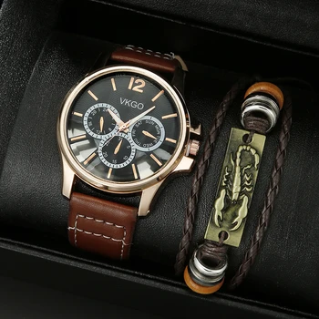 Лучшие Простые и модные мужские декоративные часы с тремя глазами, персонализированный набор браслетов в виде скорпиона, Кварцевые мужские часы