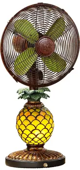 Настольный вентилятор с лампой, 3-скоростной портативный вентилятор, Ананас, Старинный вентилятор и лампа из мозаичного стекла, 10 дюймов
