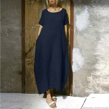 Новое Модное Женское платье 2023, Элегантное Негабаритное Свободное Платье с короткими рукавами, однотонное Шикарное Повседневное платье Vestido для женщин