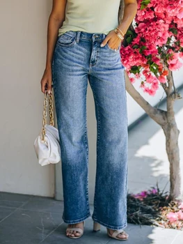 Новые зимние широкие джинсы для женщин, мешковатые джинсовые брюки с низом, брюки во всю длину с высокой талией, винтажная уличная одежда, прямые брюки