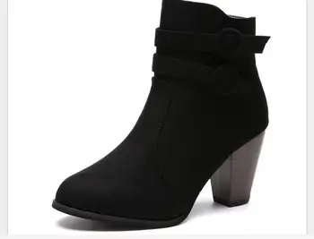 Осенне-зимние новые женские ботильоны для женщин, красные, черные осенние туфли на высоком каблуке, женские модные ботинки на молнии, Размер 43