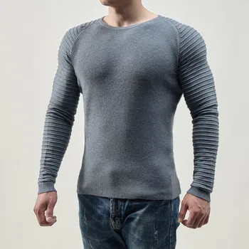 Осенне-зимний Новый мужской свитер с круглым вырезом и длинными рукавами, однотонные эластичные мужские трикотажные Пуловеры, повседневная нижняя рубашка