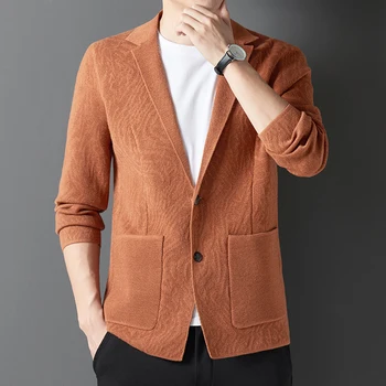 Осенне-зимний роскошный качественный плотный костюм, мужской шерстяной вязаный кардиган, Корейский дизайнер высокого класса, новый свитер, пальто