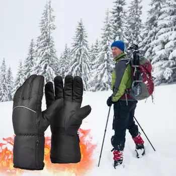 Перчатки с батарейным подогревом Удобные Теплые Черные Электрические перчатки Перчатки с батарейным питанием Быстрый нагрев Эластичный ремешок на запястье Зимние принадлежности Для