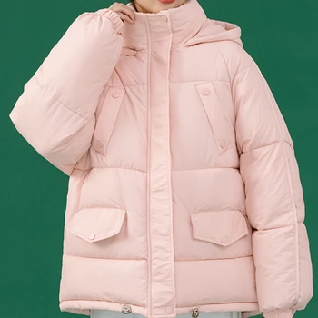 Повседневные зимние пуховики для девочек-подростков, Толстые однотонные женские пальто с капюшоном, женские модные пальто в стиле пэчворк, Свободные теплые парки в корейском стиле