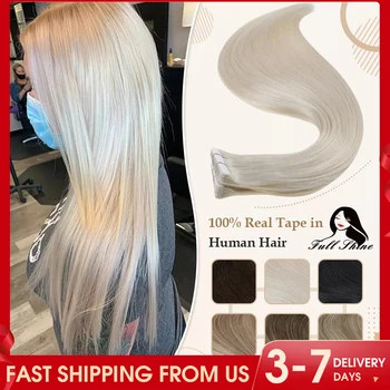 Полностью блестящая лента из 100% человеческих волос Remy, Невидимая Прямая Двусторонняя блондинка, Удобные шелковистые натуральные вставки из ленты для женщин