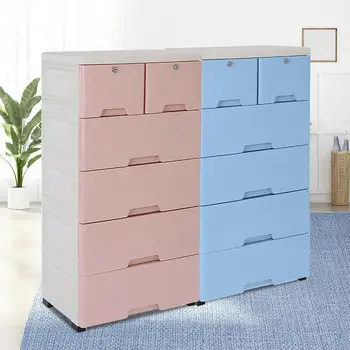 Розовый Синий Шкаф для хранения с 6 ящиками на 4 колесах, Современный пластиковый комод с выдвижными ящиками, многоцелевые шкафы для спальни, органайзер для хранения