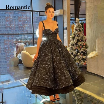 Романтические вечерние платья, Бальное Платье, Черный Блестящий Тюль, на бретельках, длина для Чая на День Рождения, для выпускных платьев 2022