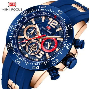 Топ Элитного Модного бренда MINI FOCUS Мужские кварцевые часы Спортивные Водонепроницаемые Светящиеся наручные часы с хронографом на силиконовом ремешке