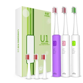 Ультразвуковая электрическая зубная щетка USB, перезаряжаемые зубные щетки Со сменными головками 4 шт., щетка с таймером для отбеливания зубов