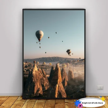 Фотопечать с воздушными шарами, Настенный рисунок с пейзажем Турции, Фотография Каппадокии, постер с воздушными шарами из Турции